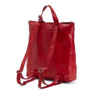 TANO Made In Italy Red Leather Large Top Handle Backpack With Front Pocket